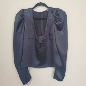 Satin puff sleeve express blouse size S low V-neck